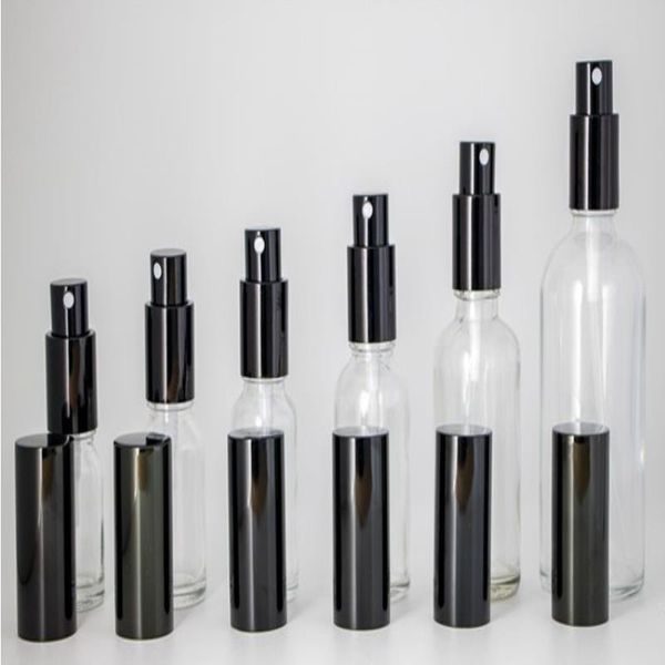 Bottiglie a spruzzo in vetro trasparente all'ingrosso 10 ml da 15 ml 20 ml 30 ml 50 ml 100 ml bottiglie portatili ricaricabili con atomizzatore di profumo berretto nero kkujb