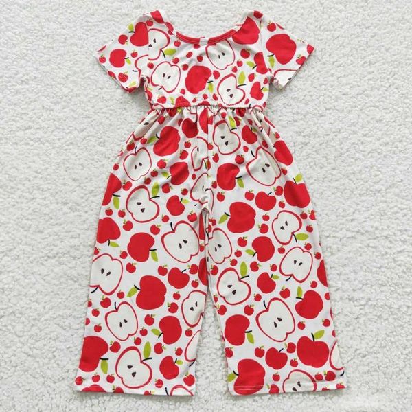 Kleidungssets Großhandel Baby Kinderkleidung Mädchen Strampler Einteiliger roter Apfel Alpenkuh Blume Kurzarm Overall Western