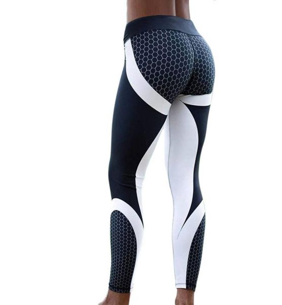 Hayoha Mesh-Muster-Druck-Leggings, Fitness-Leggings für Damen, sportliche Workout-Leggins, elastische, schlanke, schwarze, weiße Hosen, XSXL4979117