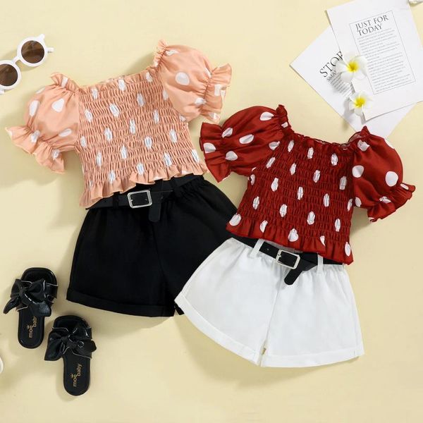 Kleidung Sets Kleidung Für Mädchen Sommer Kleinkind 3 Stücke Outfits Polka Dot Blase Kurzarm Top Shorts Gürtel Kinder Kleidung