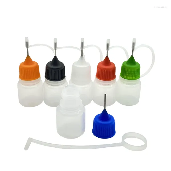 Bottiglie di stoccaggio 100 pezzi Contenitore vuoto Flacone contagocce in plastica morbida da 3 ml Fiala in PE con ago in metallo Tappo a vite colorato per vaso di liquidi