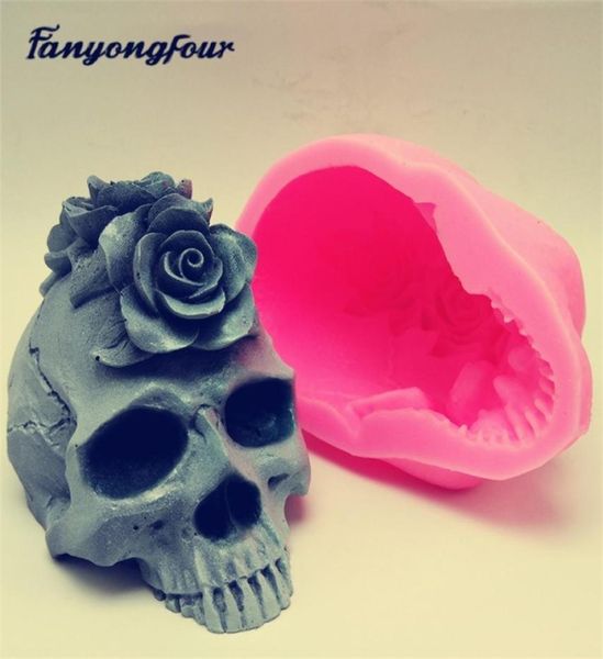 3D Rose Skull Silicone Stampo Fondante Morda stampo stampo Resina Candela cioccolato Candy Stampo T2005248142452