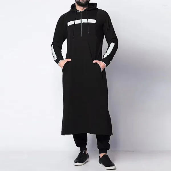 Erkek Hoodies Sıradan Uzun Kollu Kapüşonlu Drawstring Uzun Sweatshirt Vintage Moda Çizgili Cübre Gevşek Külkü Palto Patma