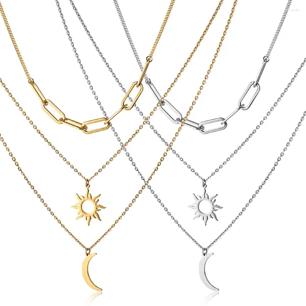 Colares pendentes de titânio multinível fysara para mulheres de colar de colar de joias da lua da moda