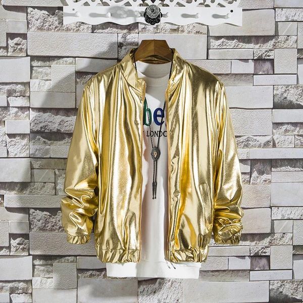 Jaquetas masculinas Mens jaqueta brilhante ouro e prata cor brilhante streetwear roupas homens hip hop casacos