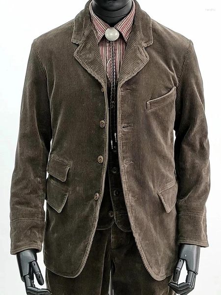 Мужские куртки Amekaji Wear, мужская одежда кофейного цвета, вельветовый деловой повседневный костюм, пальто в американском стиле ретро