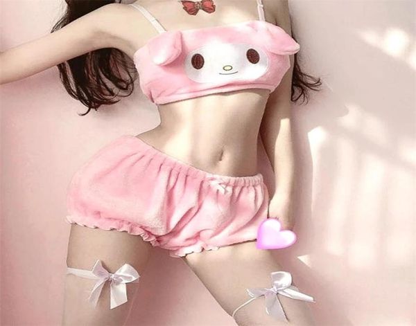 Niedliche Kawaii Women039s Set 2 Stück Pink bequemer Pyjama Dessous Women Cotton Sexy Pushup BH Shorts Frauen Frauen 210837930072