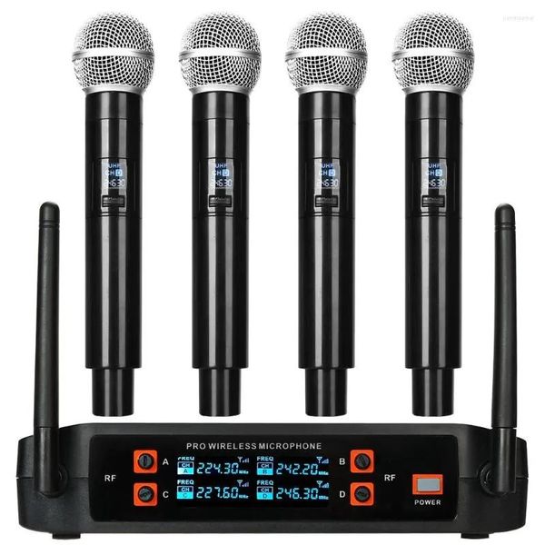 Mikrofonlar Mikrofonlar UHF 4 Kanallı Kablosuz Mikrofon Sistemi 2 Kablosuz Handheld Fics Lavalier Kulaklık Seti 328 FT Karaoke Partisi Weddi