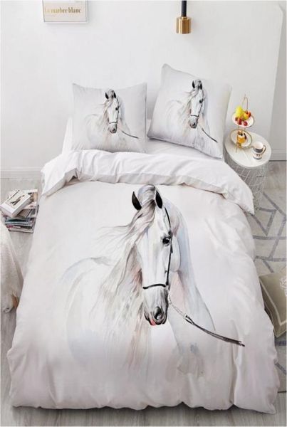 Conjunto de cama de cavalo 3D Design personalizado Passes de capa de edifícios de animais brancos Provejos de linho de cama branca Rei Full Rainha Super King Twin Size 201123977237