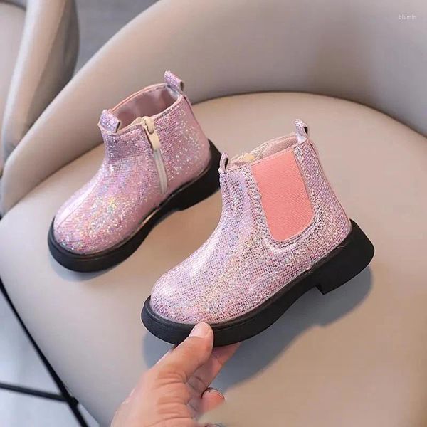 Stivali Ragazza Autunno Rosa Pelle Verniciata Bianca Bellissimi Bambini Stivaletti 21-30 Bambino Punta Rotonda Grosso Moda Scarpe per Bambini