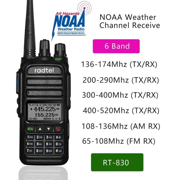 Talkie Radtel RT830 NOAA Weather Channel 6 Bande del prosciutto amatoriale Radio a due vie Radio 128CH Walkie Talkie Air Band COLOR POLICE POLICE SCANNER MARINE