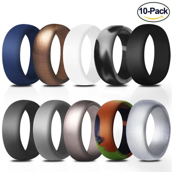 10pcs 8 7mm de largura 10 cores Silicone Ring Conjunto de silicone Anéis de personalidade masculinos Acessórios para o engajamento de bandas de casamento atletas ativos com215i