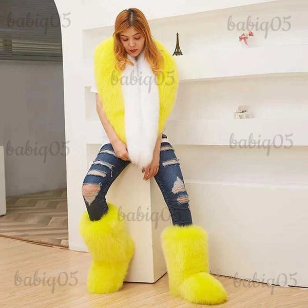 Botas Novo Design Inverno Luxo Sapatos Quentes Mulheres Multi Color Fluffy Fuzzy Faux Fur Botas de Neve para Senhoras Mongol Botas de Pele Longa T231221