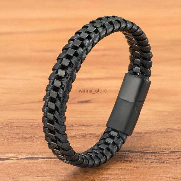 Bangle Xqni geflochtenes Seil gewebt gewebt schwarz Leder Männer Armbänder Punkstil Edelstahlarmarm für Freund Charme Fashion Schmuckgeschenke Geschenke Geschenke