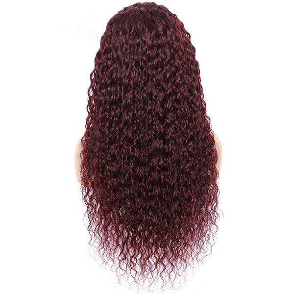 13x4 Peruca frontal de renda 99J cor de cor da Borgonha Yirubeauty Indian Virgin Hair Products Water Wave Free Part 12-32 polegadas 150% 130% de densidade 180%