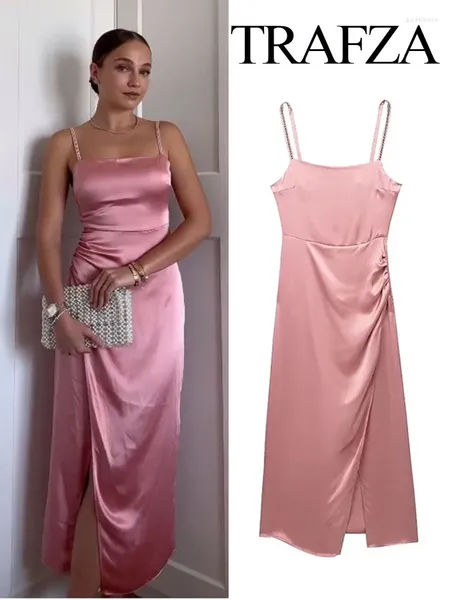 Lässige Kleider TRAFZA Frauen Mode Kleid Sommer Solide Chic Unregelmäßige Saum Enge Midi Frau Elegante Komfortable Weibliche Vestidos