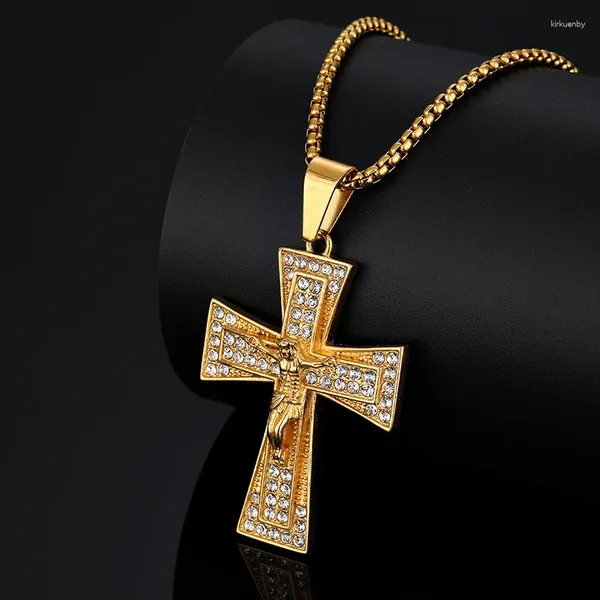 Anhänger Halsketten Hip Hop Bling aus Edelstahl inri Kruzifix Jesus Kreuz Halskette für Männer Rapper Schmuck Tropfen