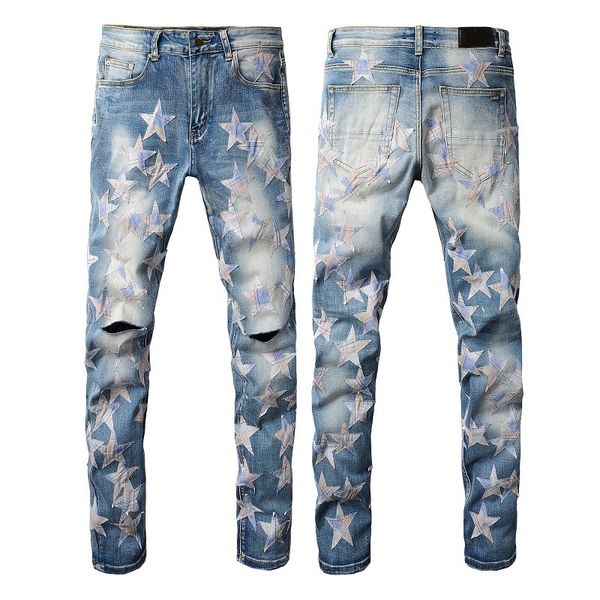 Designer jeans maschile pantaloni ricami di moda buchi di moda pantalone stagico 28-40 pantaloni con cerniera angosciata hip hop per pantaloni a gamba dritta maschili usurano pantaloni casual