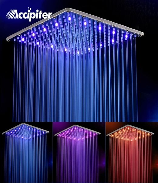 Soffione doccia a pioggia a led da 16 pollici 40 cm 40 cm senza braccio doccia Bagno 3 colori Soffione a led Chuveiro Led 2009257235154