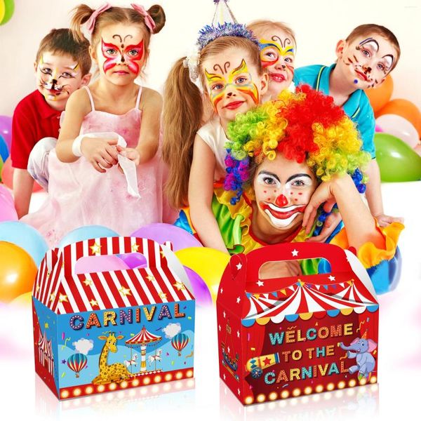 Geschenkpapier DD226 4 Stück tragbare Box Kinder Cartoon Zirkus Tiere Show Karneval Geburtstag Party Kuchen Süßigkeiten Pack Babyparty liefert