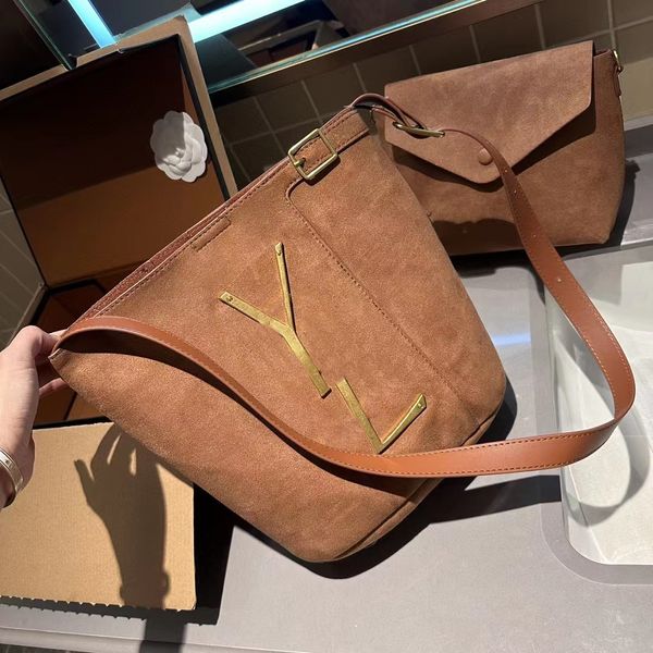 Bolsa de grife bolsas de ombro de couro de couro nubuck bolsas de ombro feminino