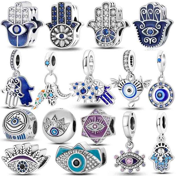 Lucky Blue Devil Eyes Pinging Fit Fit Original Pando Bracelet Colar 925 Sterling Silver Palm Egypt Egypt Bead Diy Jóias