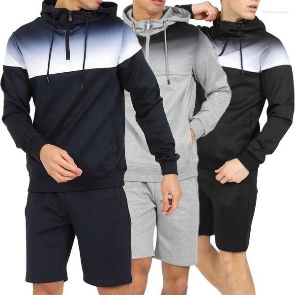 Erkeklerin eşofmanları erkekler uzun kollu hoodies ve kısa ter pantolon seti sweatshirt şort