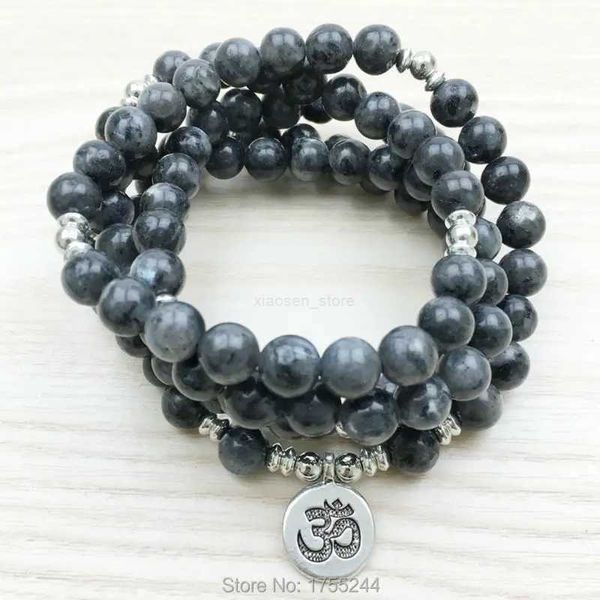 Perlen Sn1146 Top -Design Labradorit -Wickelarmband 108 Mala Yoga Armband oder Halskette Silber Lotus Ohm Buddha Armband 231219