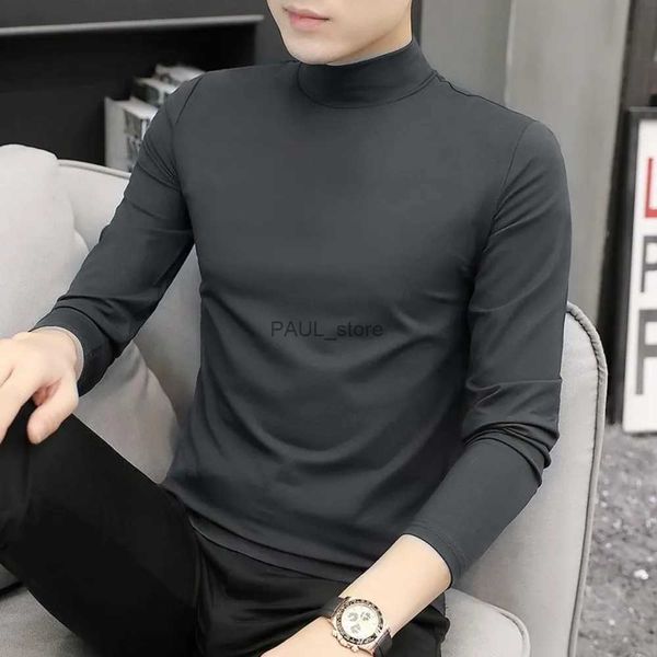 Herren T-Shirts Mode Korea Herren Casual T-Shirts Volle Tops Langarm Weiches Modal Hoher Kragen Unterhemd für Herbst Winter Übergroßes T-ShirtL2312.21