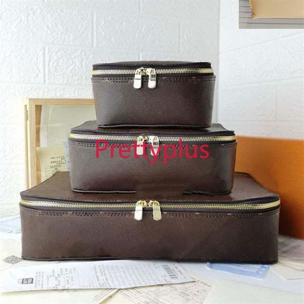 Fashion M43690 Brown Flower Make Up Storage Box Gioielli da viaggio in pelle Nuove set design per viaggi Box da viaggio bagagli Trunk Fashion 333i