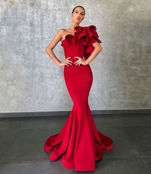 Elegante Rüschen Eine Schulter Meerjungfrau Abendkleider Bodenlangen Formelle Anlässe Kleider Runway Fashion Prom Wear Für Frauen 2024