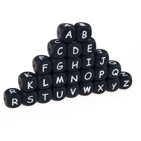 Andere schwarze Sile-Alphabet-Beißperlen, 12 mm, Still-Beißring, kaubare Perle, Lebensmittelqualität, DIY-Baby-Schmuck, Halskette, Drop-Delive Dhgarden Dhkro