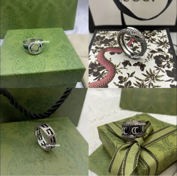 925 jóias de designer de anel de prata esterlina Dois g de luxo Ring Ring Snake Snake Moda da moda do dia dos namorados Presente de engajamento para homens e mulheres