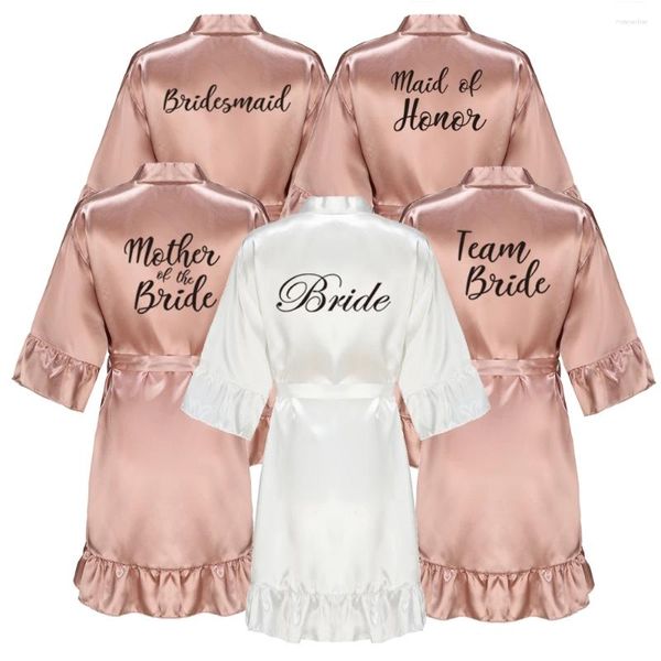 Mulheres sleepwear rosa ouro cetim dama de honra equipe noiva vestes com plissado irmã mãe roupão de banho dama de honra quimono presente de casamento