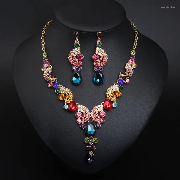 Halskette Ohrringe Set modisches Statement Strassbraut für Frauen Choker Kette Hochzeitsfeierabend Accessoires