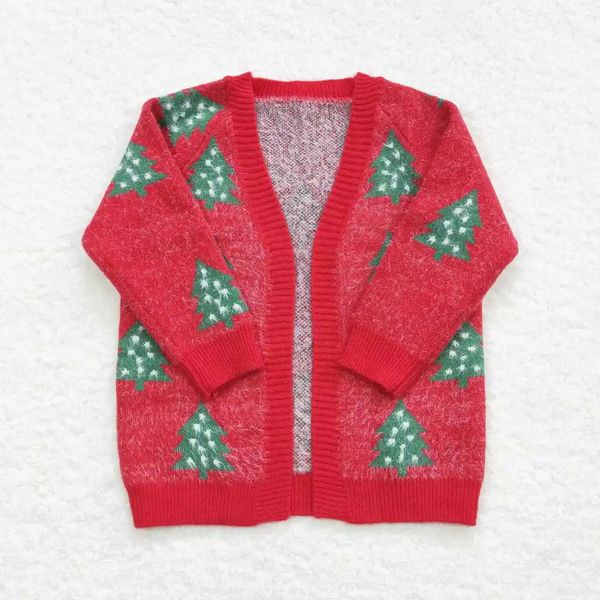 Großhandel Baby Girl Cardigan Pullover Weihnachtsbaum rot offene Langarmes Mantel Kinder Wollkinder Kleinkind Herbst Winterkleidung 231221