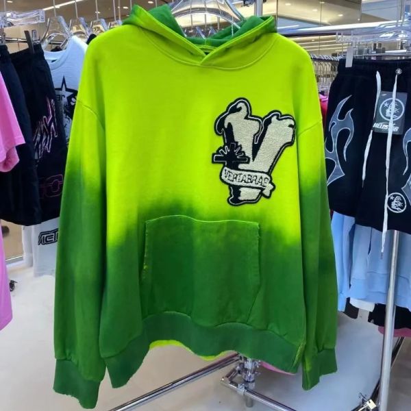 2024SS Gradient Green Sticked Hoodie Männer Frauen 1 Qualität Krawatte gefärbte Wäschepullover