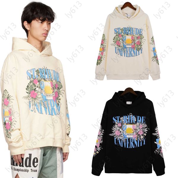 RHUDE Hoodie Designer Hoodies für Männer Kapuzenpullover Pullover Sweatshirt Blumenbrief Druck losen lässige High Street Langarm Sweatshirts Herren Hoodie