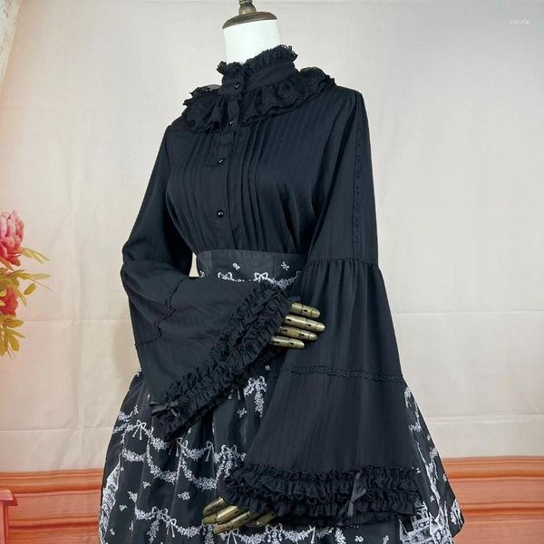 Damenblusen, viktorianischer Gothic-Lolita-Stil, Hemden, Damen, Vintage, elegant, lange Ärmel, Bluse, weiblich, Japan, modisch, Rüschen, Rollkragen, schmal