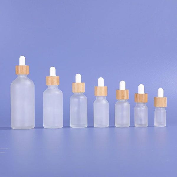 Heißverkauf tragbare Bambusdeckel Clear 5-100 ml Flasche leere Glas-Tropfen-Flaschen für ätherische Öle Make-up Öl OVGFD