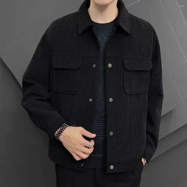 Erkek ceketleri serin iş giysisi ceket, sonbahar için aşağı yakalı cepli gündelik düz renkli hırka kışlık kış gevşek sıcak kalın