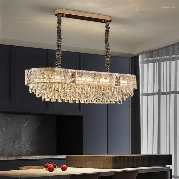 Chandeliers Kitchen Island Candelier Design oval Design moderno de luminárias de cristal de luxo Gold Gold Green Dining Room Lustre E14 Luzes LED