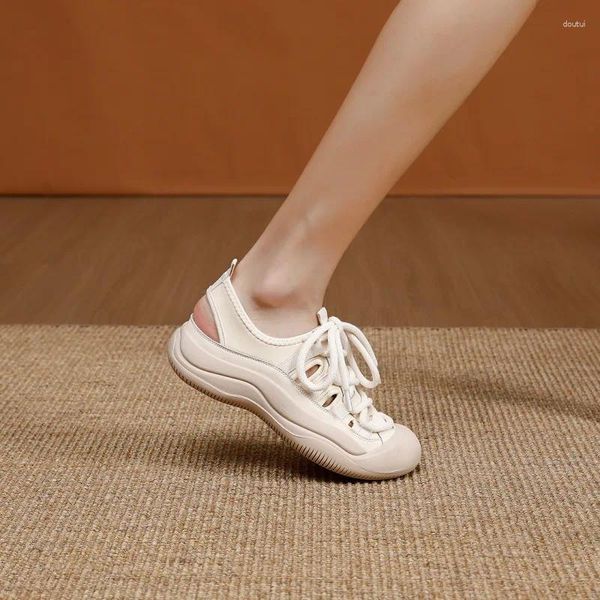 Elbise Ayakkabı 2023 İçi Boş Kadın Baotou Rome Sandalet Kadın Moda Dantel Up Sıradan Bayanlar Yürüyüş Platformu Beyaz