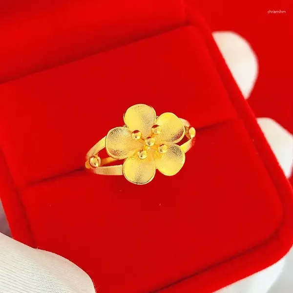 Cluster Ringe Reine 14 Karat Gelbgold Farbe Ring Exquisite Blumen Persönlichkeit Für Frauen Braut Hochzeit Geburtstag Schmuck Geschenke