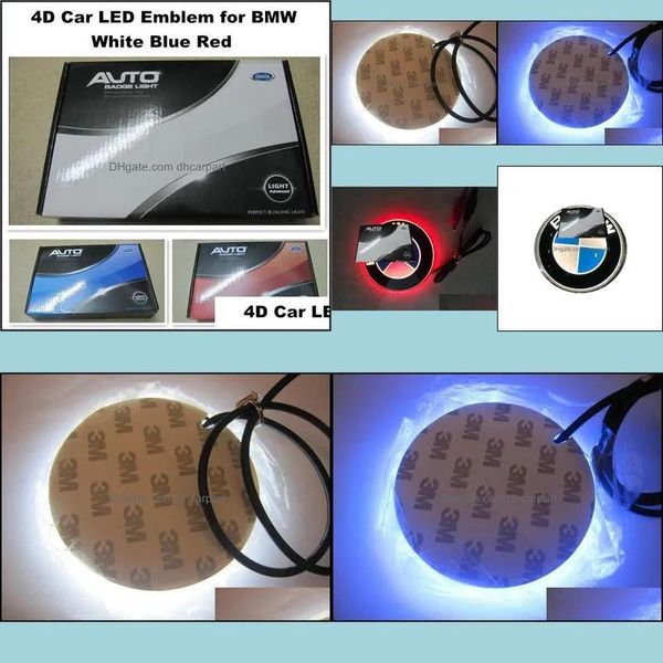 Badges Citches de carro para o logotipo LED 4D Acessórios para carros leves emblemas emblemas 12V 82mm Branco azul vermelho de alta qualidade Luzes traseiras Drop Drop 2022