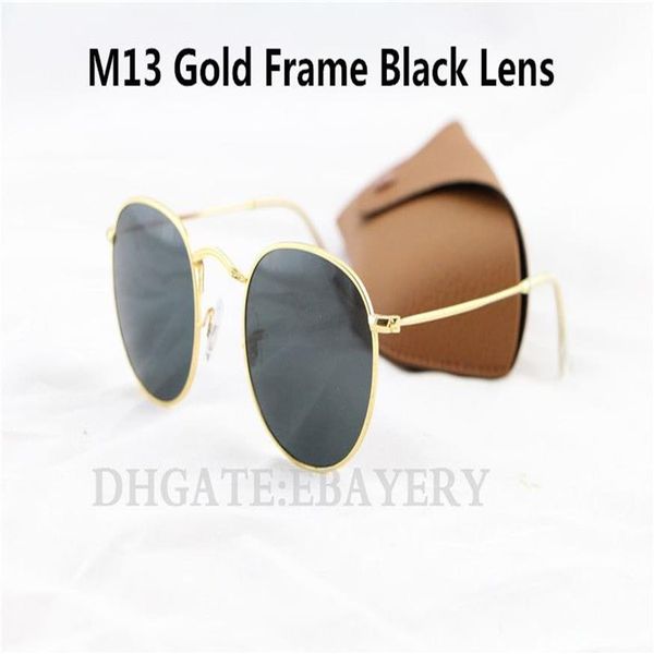 5 pezzi moda occhiali da sole rotondi occhiali occhiali da sole metallo dorato specchio flash blu 50mm lente in vetro uomo donna con marrone 339d
