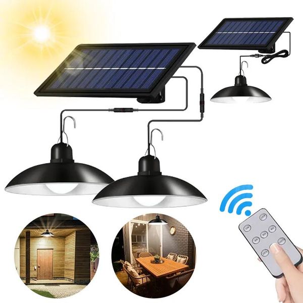 Illumination Smart Illumination Solar-Pendelleuchte für den Außenbereich, wasserdichte LED-Lampe, Doppelkopf-Kronleuchter, Dekorationen mit Fernbedienung für Indo