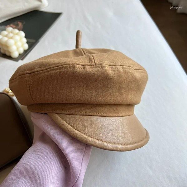 Berets 202311-PS INS Chic Autumn Fashion Street PU BRIM SBOY Octagonal Hut Männer Frauen Visors Cap Großhandel Großhandel