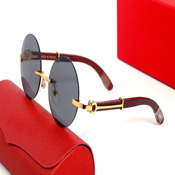 Luxus Mode Sonnenbrille Randless Designer Brille rund Objektiv Metal Holz Retro Unisex mit Originalbox Rahmen oval 2021 Orna2291