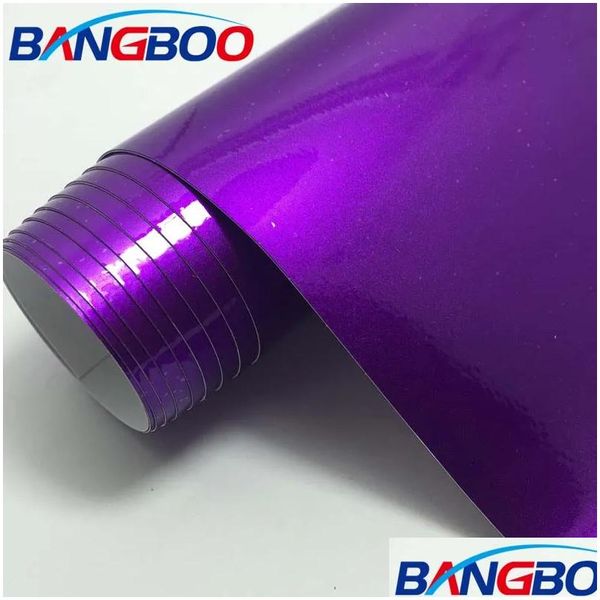 Autoaufkleber 1.52x18m Wickelfilm Süßigkeiten Farbe Vinyl Glossy Purple Drop Lieferung Automobile Motorrad Außenzubehör Dhph3